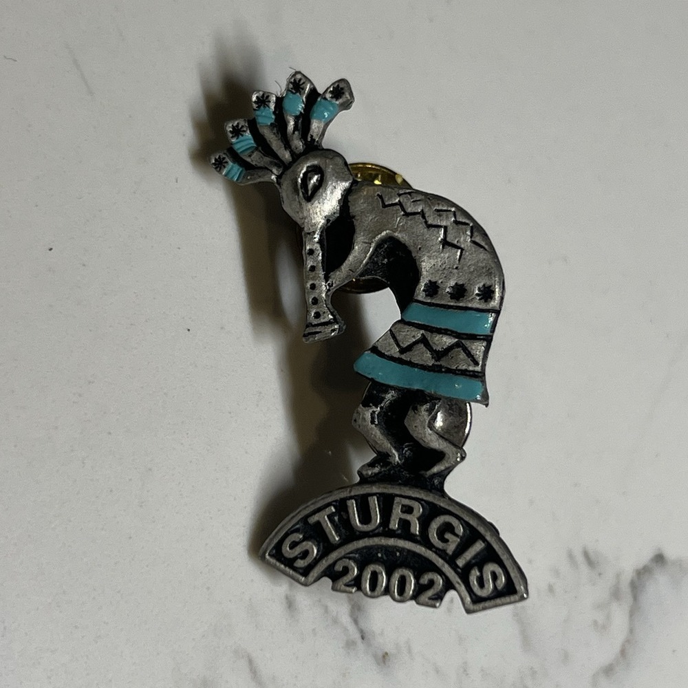 Kokopelli Sterling Silver Turquoise Pin‎ Brooch Pendant Navajo Sturgis Biker